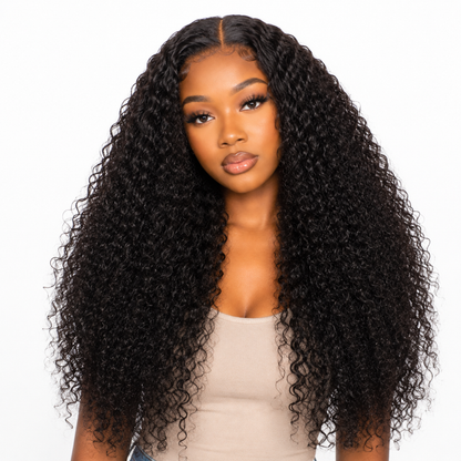 Perruque en cheveux humains kinky bouclés avec lace front HD 13x4 – 26 po, volume intense 250 %