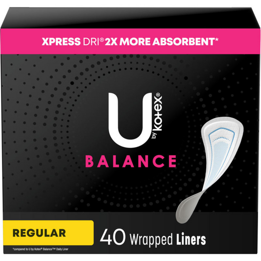 U by Kotex Balance - Wrapped Panty Liners, Regular Length, Unscented, 40 Count