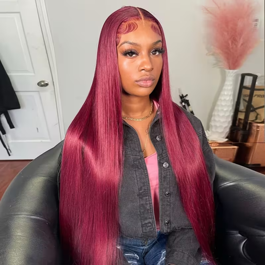 99J Straight Lace Front Human Hair Wig – 26″