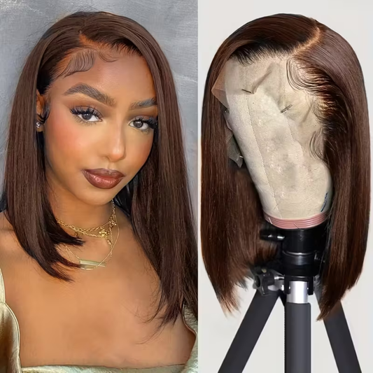 13x4 HD Lace Front Human Hair Bob Wig – Straight 10″ #4 Natural Brown