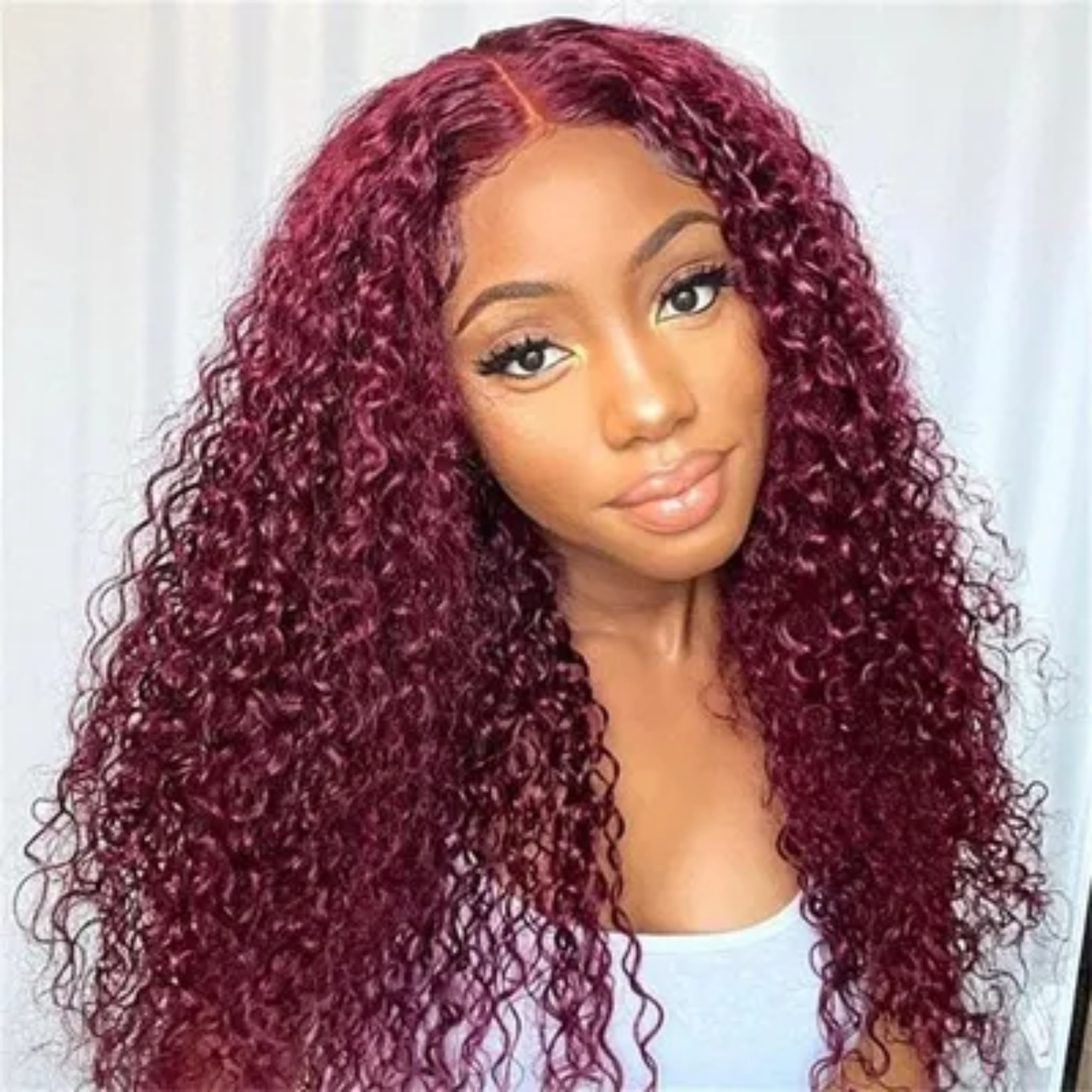 Kinky Curly Human Hair Wig 16″ – Glueless 5x6 Lace Front, 180% Density, Burgundy 99J