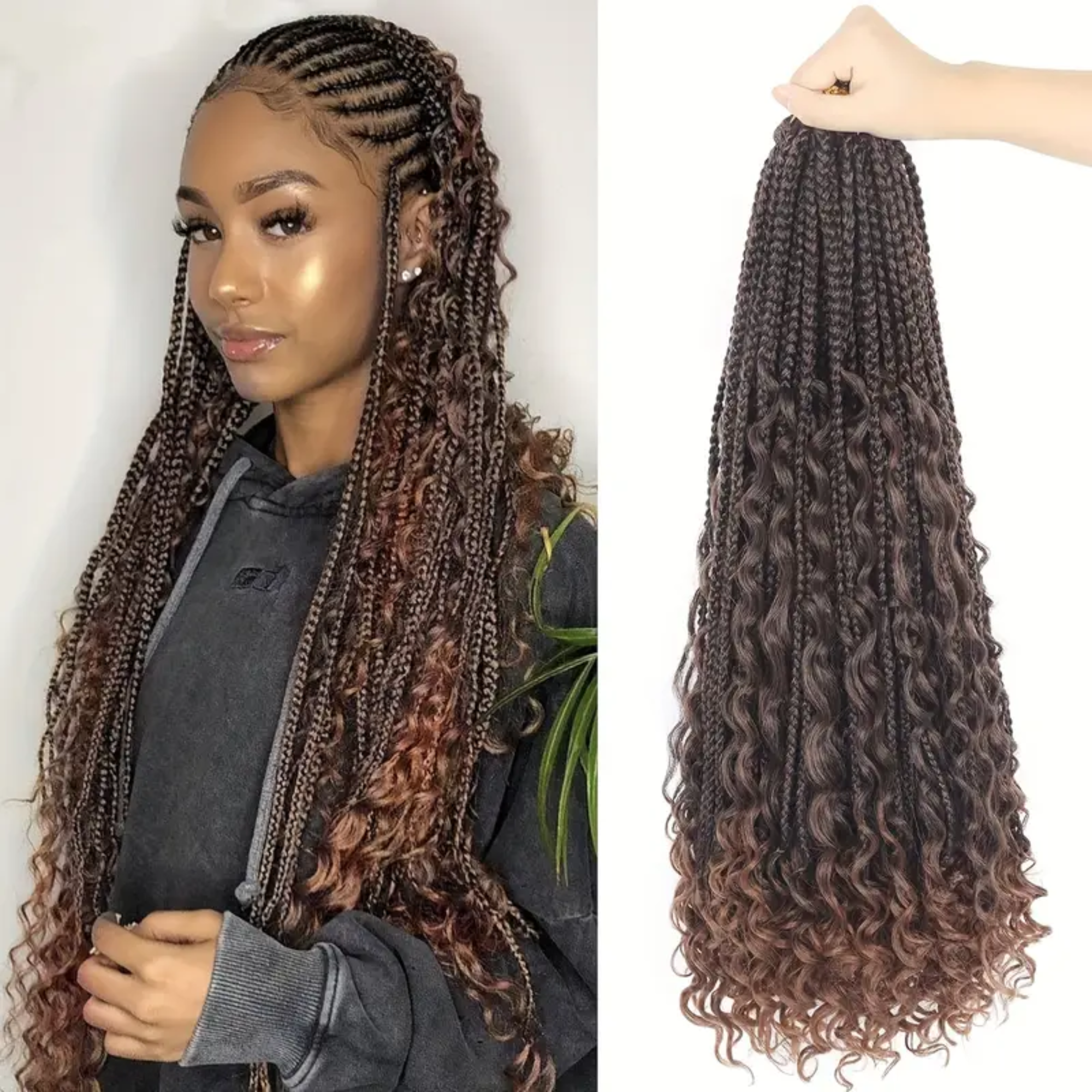 Boho Box Braids with Curly Ends – 14 Inches, #T30