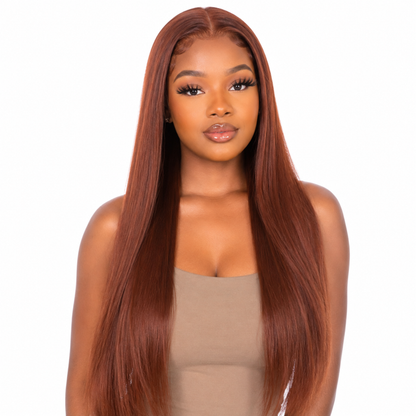 Perruque Lisse en Cheveux Humains Brun Rougeâtre #33 – Lace Front HD 13x4, 30 po, Densité 150 %