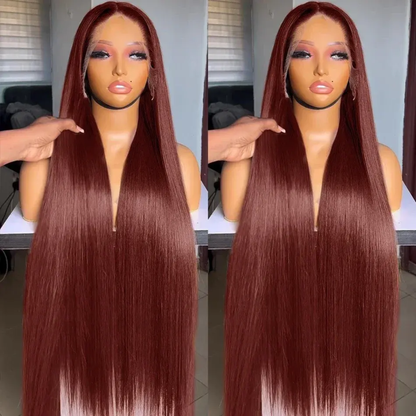 Perruque Lisse en Cheveux Humains Brun Rougeâtre #33 – Lace Front HD 13x4, 30 po, Densité 150 %