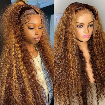 Perruque Lace Front Premium en Cheveux Humains Kinky Curly 24″ – HD 13x4, Mèches #4/27