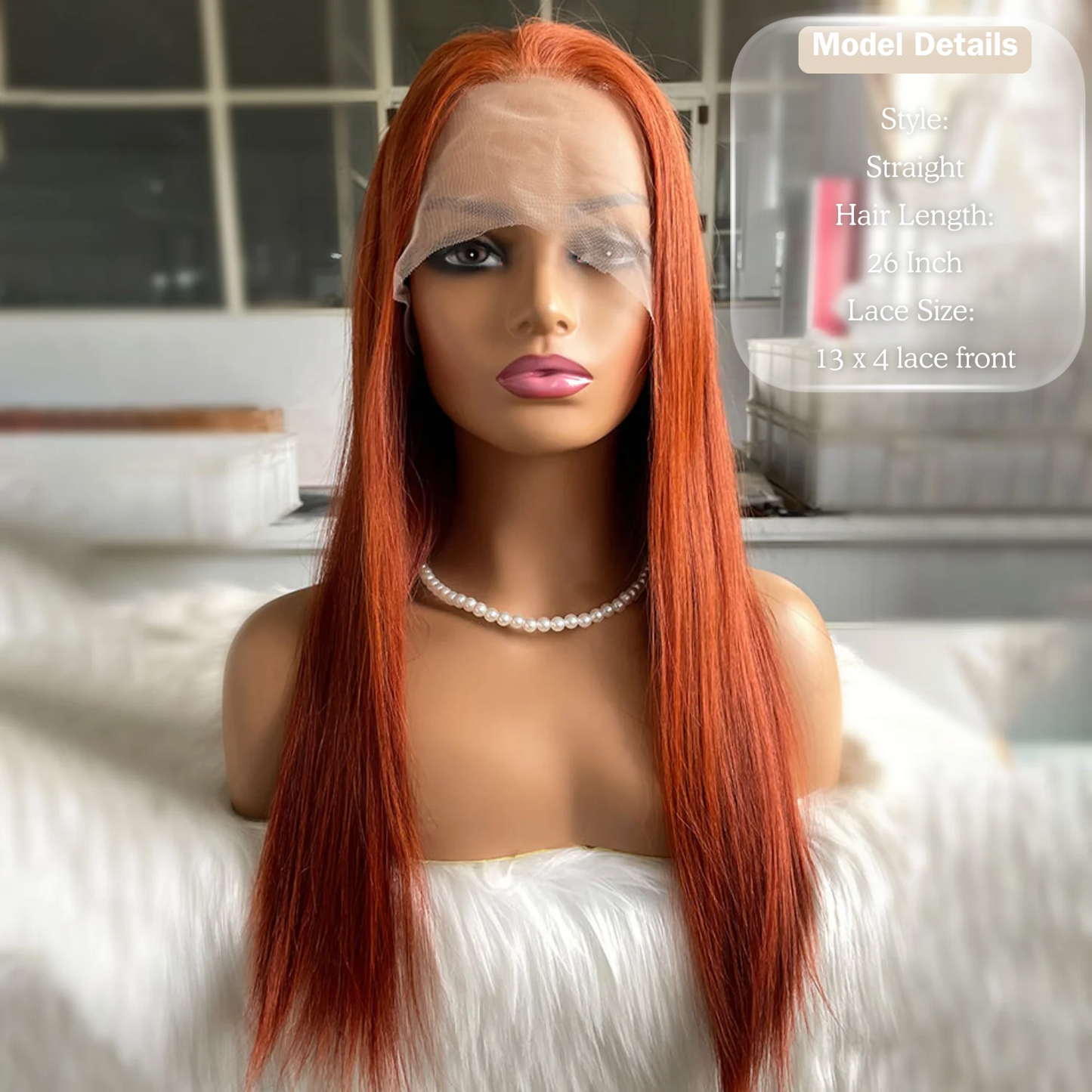 #350 Straight Lace Front Human Hair Wig – 26″ Copper Orange