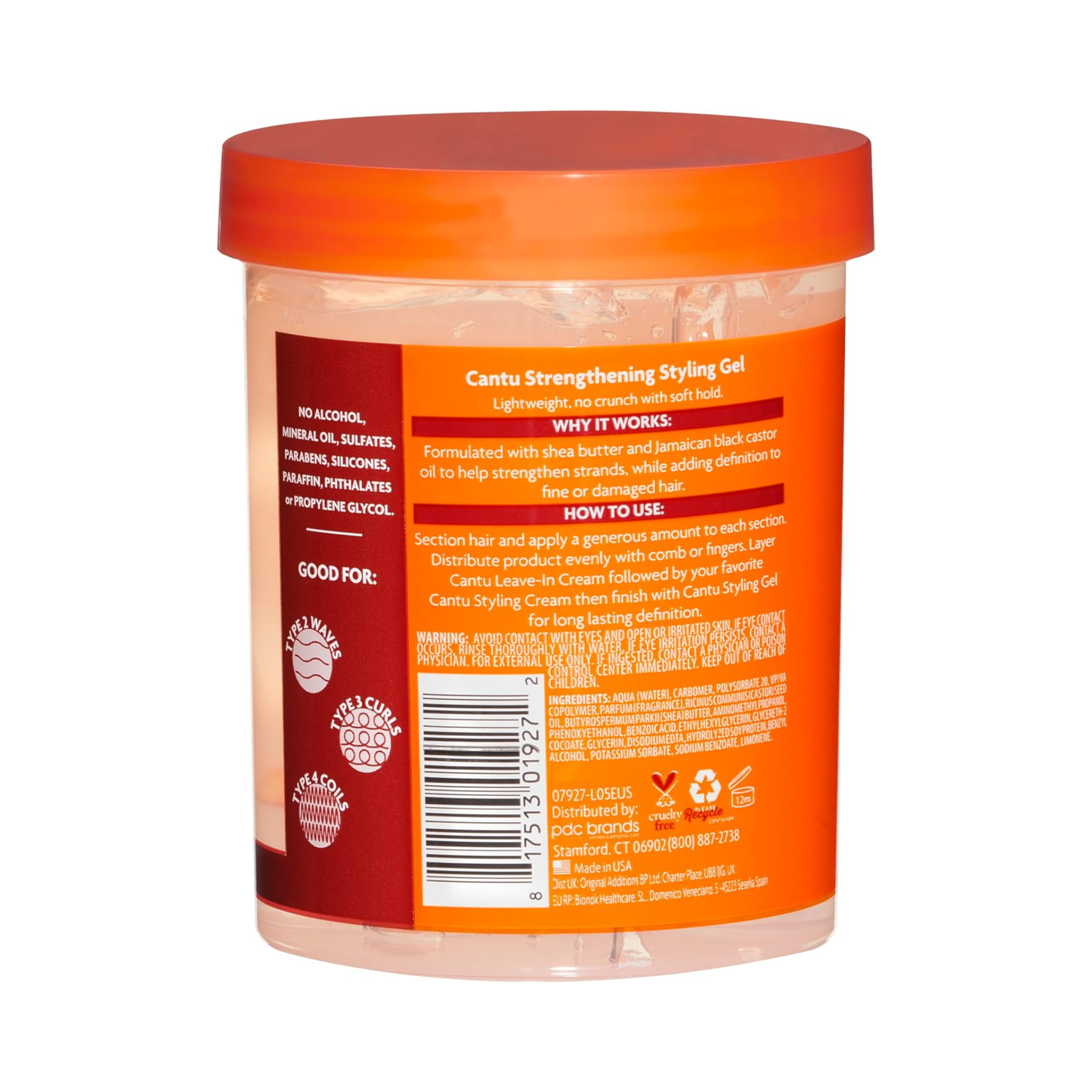 Cantu – Gel Coiffant Fortifiant à Tenue Flexible au Beurre de Karité et à l'huile de Ricin Noire de Jamaïque, 524 g