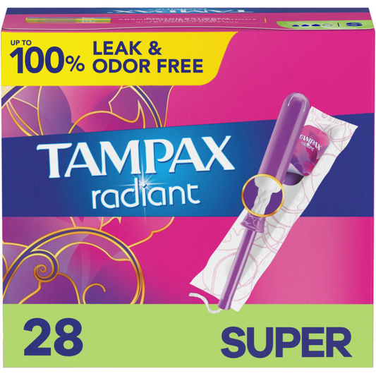 Tampax - Radiant Tampons, Super Absorbency, with LeakGuard Braid, 28 Count