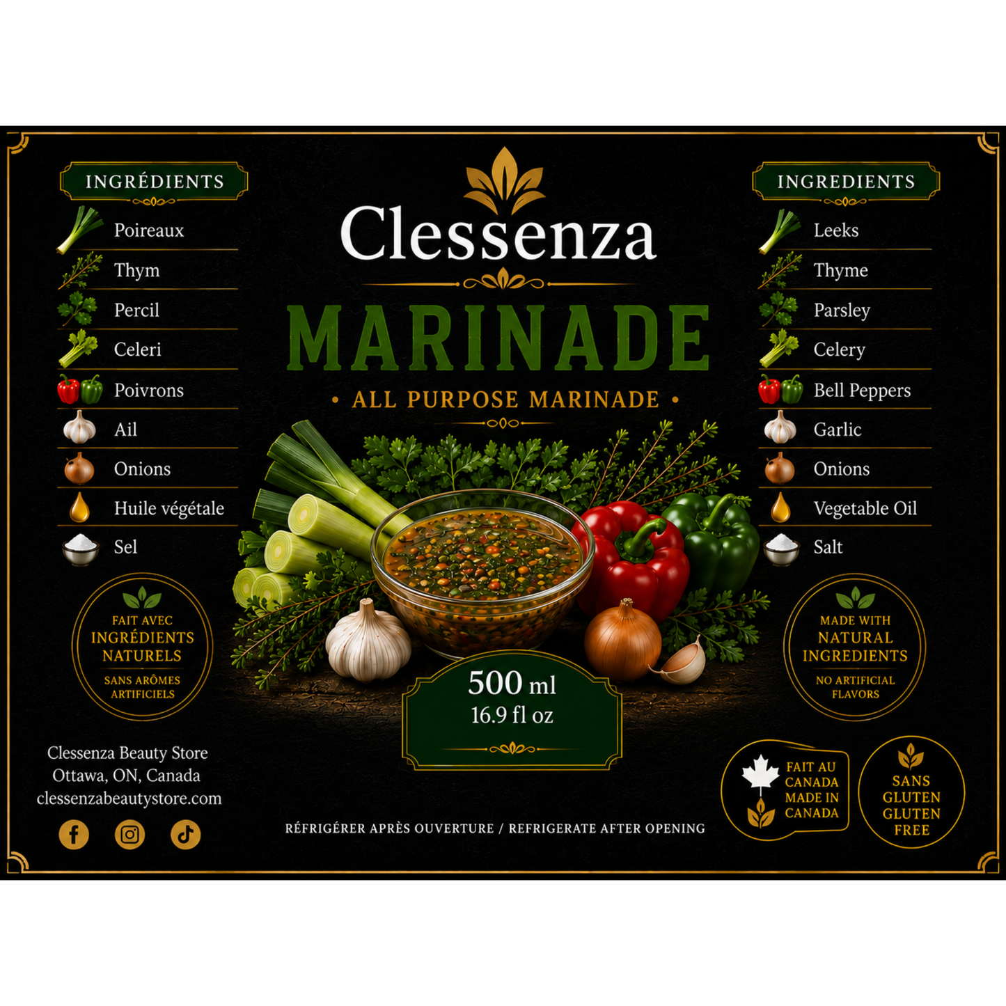 Clessenza All Purpose Marinade – Natural Herb & Vegetable Seasoning Sauce 500ml