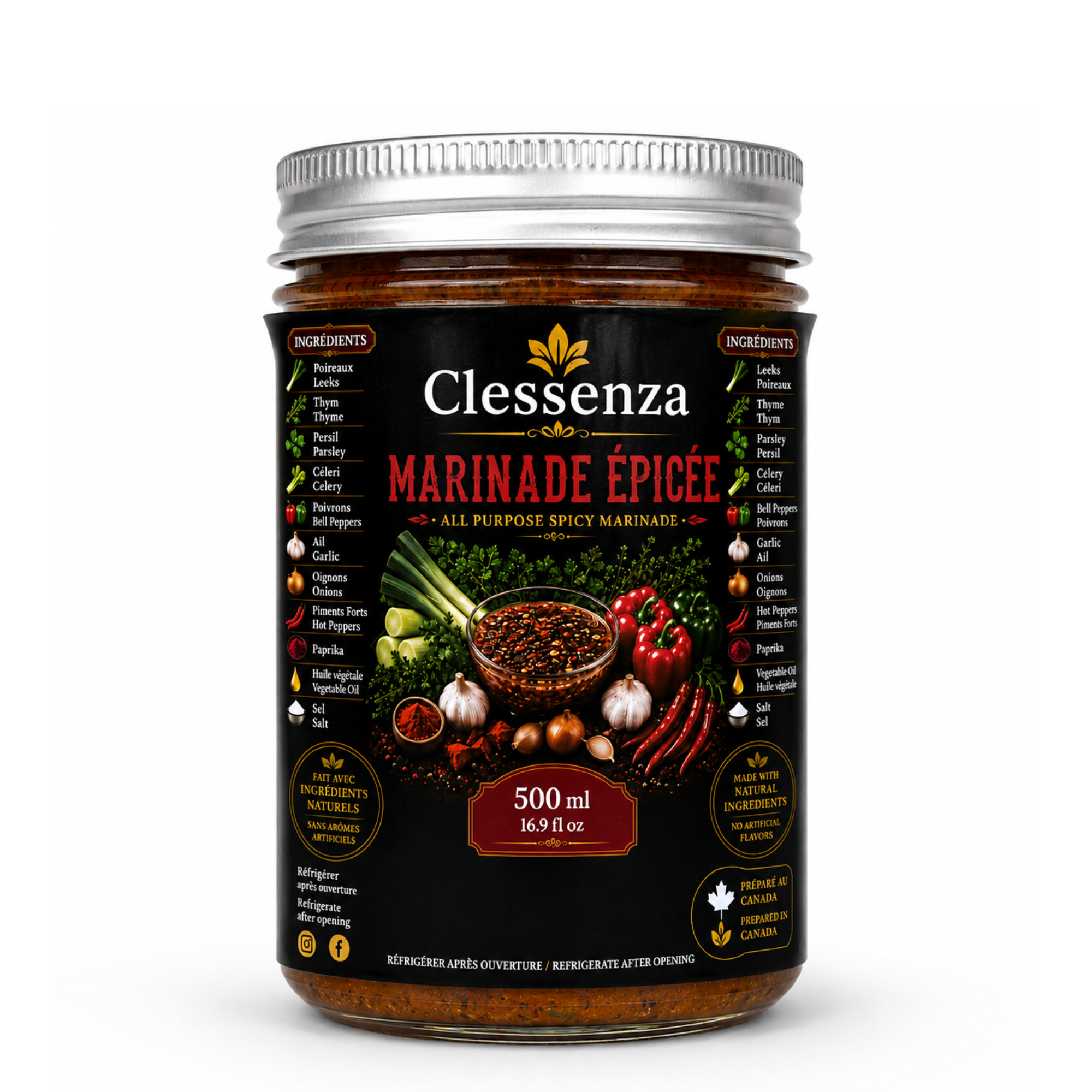 Clessenza Spicy All Purpose Marinade – Natural Hot Herb Seasoning Sauce 500ml