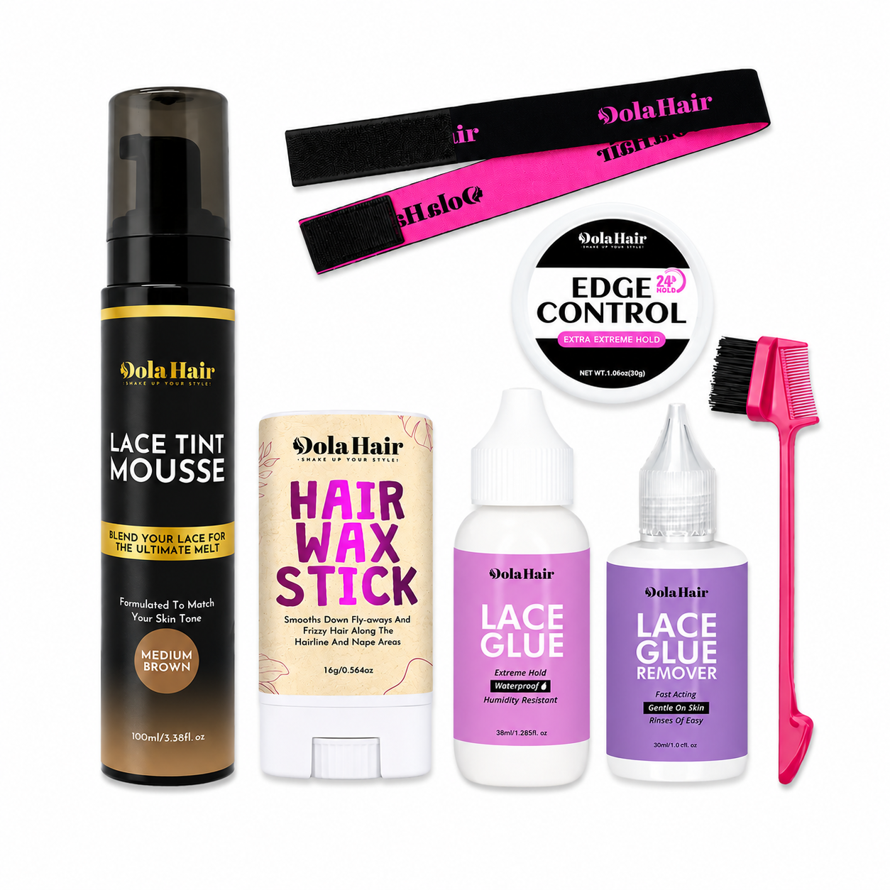 DolaHair Lace Wig Essentials Kit – Lace Tint Mousse, Glue, Remover, Edge Control & Styling Tools