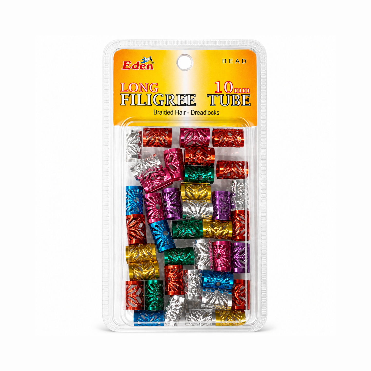 Eden – Long Filigree Tube Hair Beads, 10mm Braiding & Dreadlock Accessories (Multicolor)