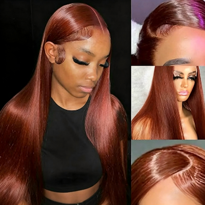 13×4 Lace Front Human Hair Wig – Sleek Straight 30″ #33 Dark Auburn Clessenza Beauty Store