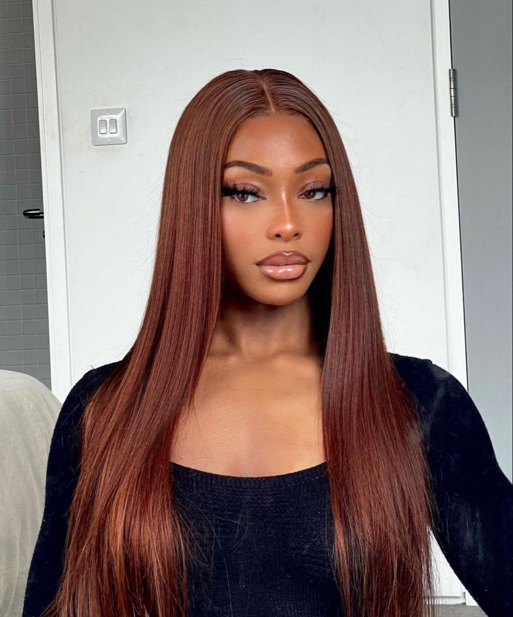 13×4 Lace Front Human Hair Wig – Sleek Straight 30″ #33 Dark Auburn Clessenza Beauty Store
