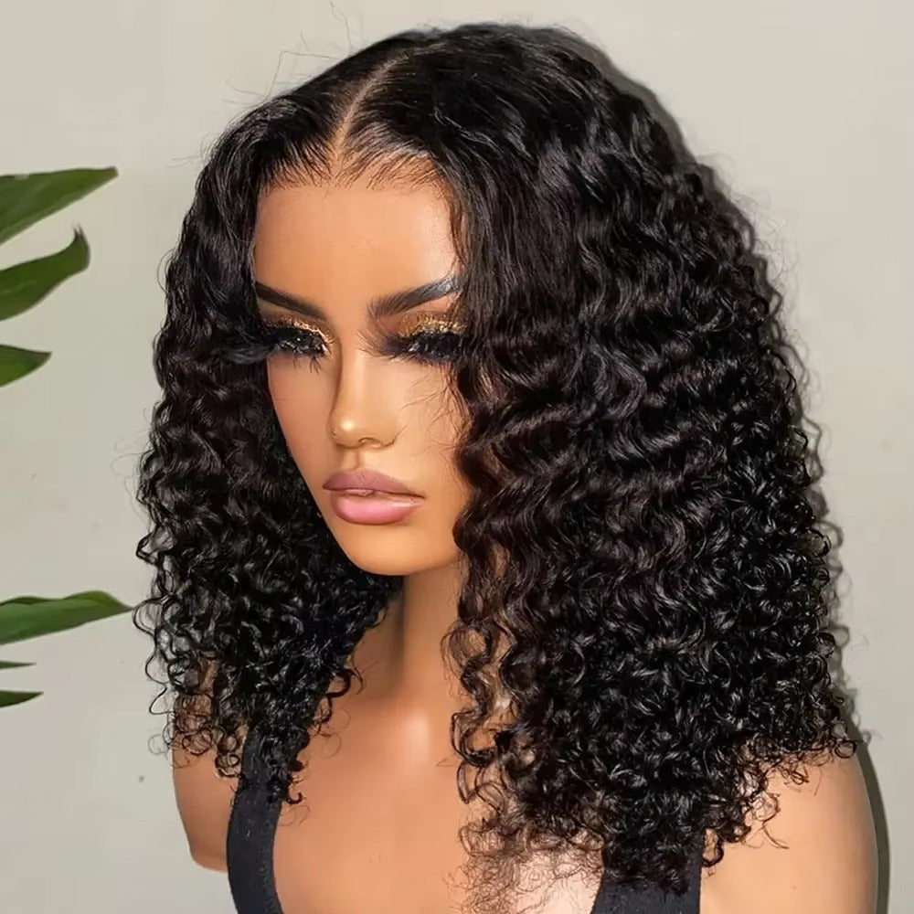 13×4 Lace Front Human Hair Bob Wig – Natural Black Water Wave 14″ Clessenza Beauty Store
