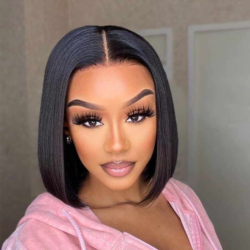 Perruque Bob en Cheveux Humains pour Tous les Jours – Lace Front 13×4, 12″ Noir Naturel
