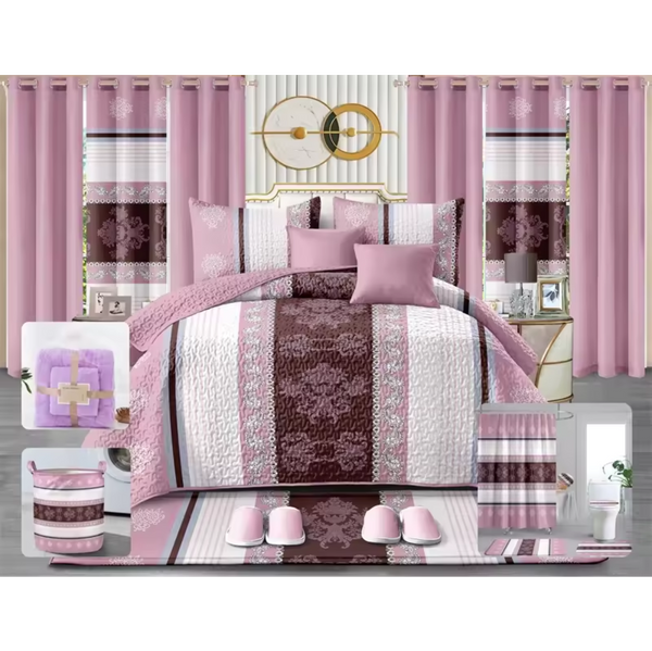 Luxury King Size 24 Pieces Bedding Set with matching Curtains (Burgundy)