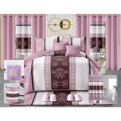 Luxury King Size 24 Pieces Bedding Set with matching Curtains (Burgundy)