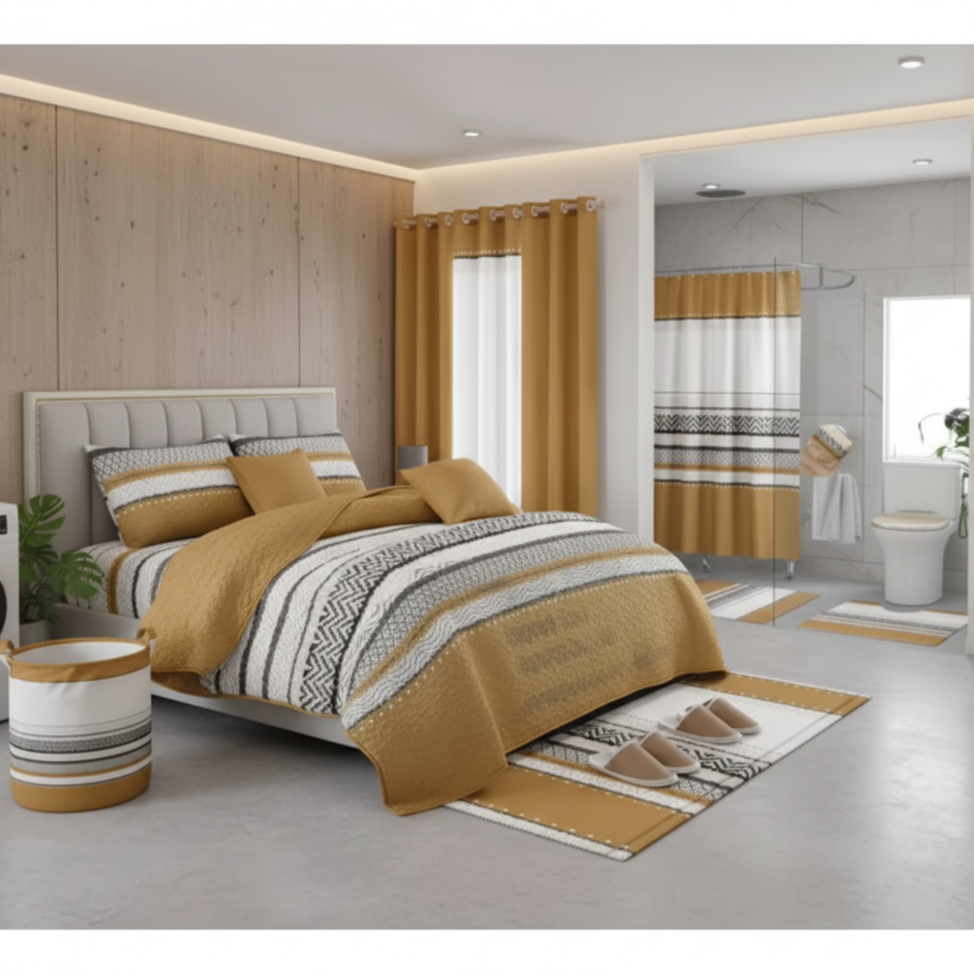 Lilianna 24-Piece King Size Bedding Set with Matching Curtains – Caramel Brown Geometric Luxury Collection