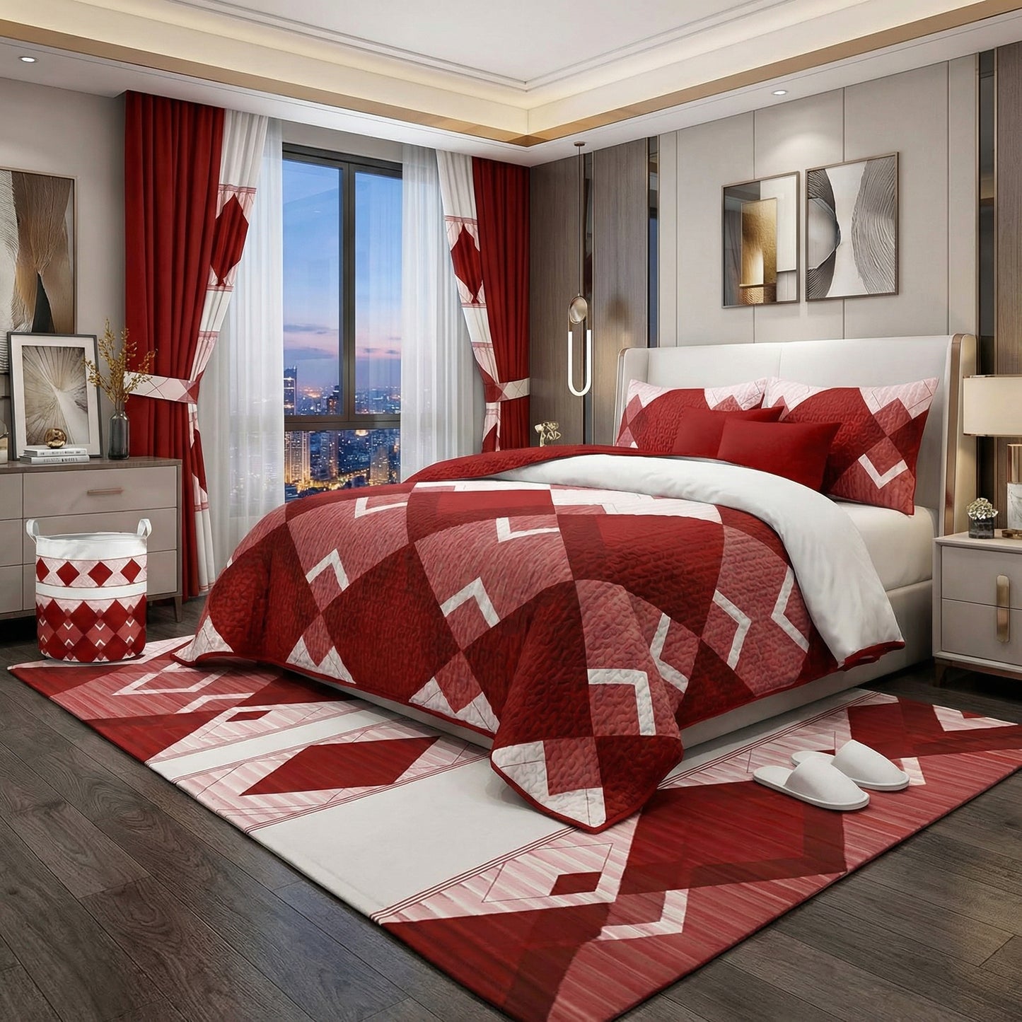 Lilianna 24-Piece King Size Bedding Set with Matching Curtains – Crimson Diamond Luxury Collection