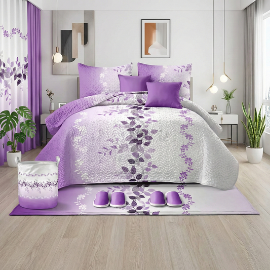 Lilianna 24-Piece King Size Bedding Set with Matching Curtains – Purple Floral Luxury Collection