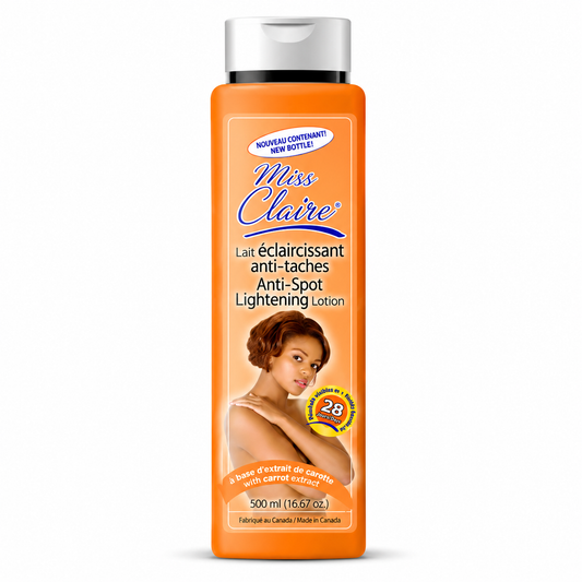 Miss Claire anti-spot lightening lotion bottle on a white background