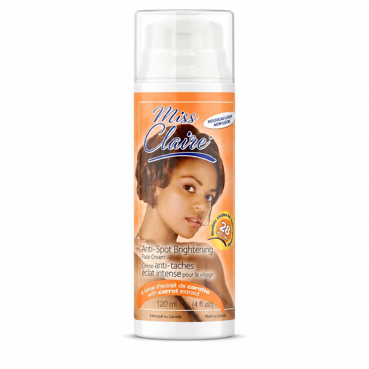 Miss Claire anti-spot brightening face cream bottle on a white background