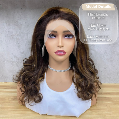 Perruque Lace Front Bouclée 100 % Cheveux Humains – Boucles Rebondissantes 16 po, Mèches #4/27