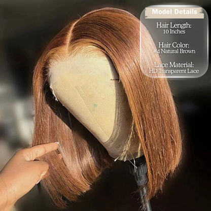 Perruque Bob Courte en Cheveux Humains avec Lace Front HD 13x4 – Lisse 10″ Couleur #4 Brun Naturel