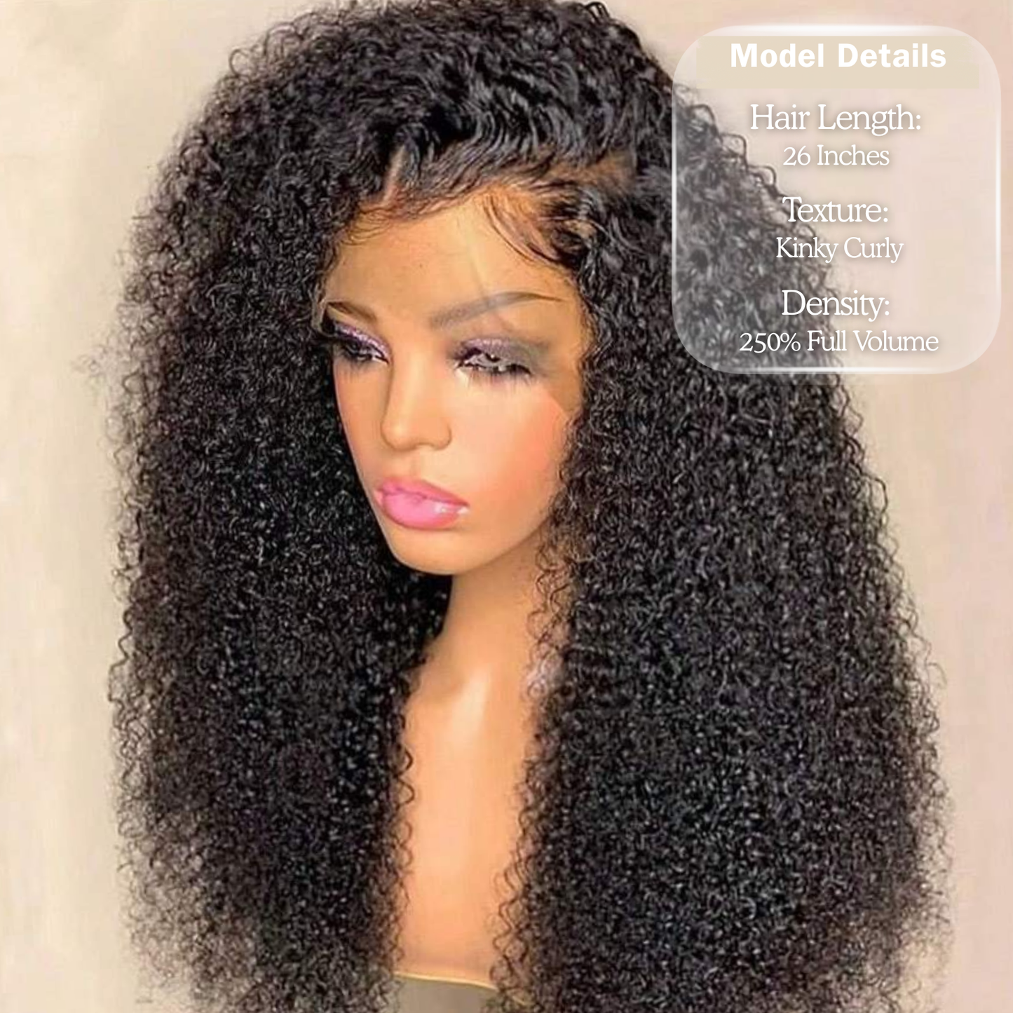Perruque en cheveux humains kinky bouclés avec lace front HD 13x4 – 26 po, volume intense 250 %