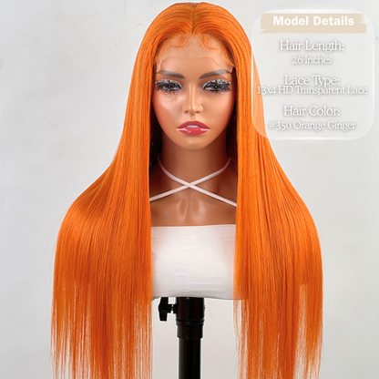 Perruque Lace Front 13x4 en Cheveux Humains Lisses – Couleur #350 Orange Gingembre, 26 po