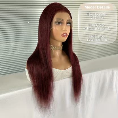 Perruque Lace Front en Cheveux Humains Lisses 99J – 26 po