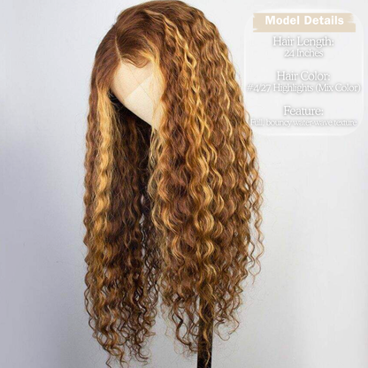 Perruque Lace Front Water Wave 13x4 24 po – Couleur #4/27 Méchée, Cheveux Humains Haute Densité 180 %