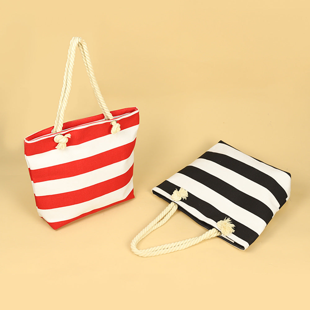 Striped Shoulder Pattern Beach Bag (color F)