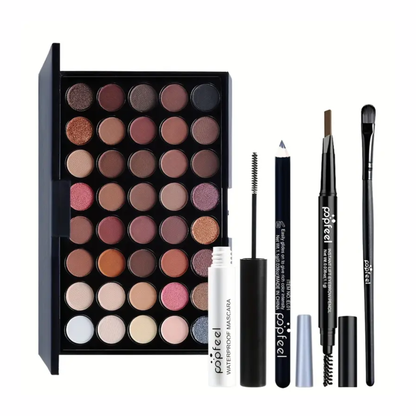 POPFEEL – 40-Color Eyeshadow Palette with Mascara, Eyebrow Pencil & Brush Kit Popfeel