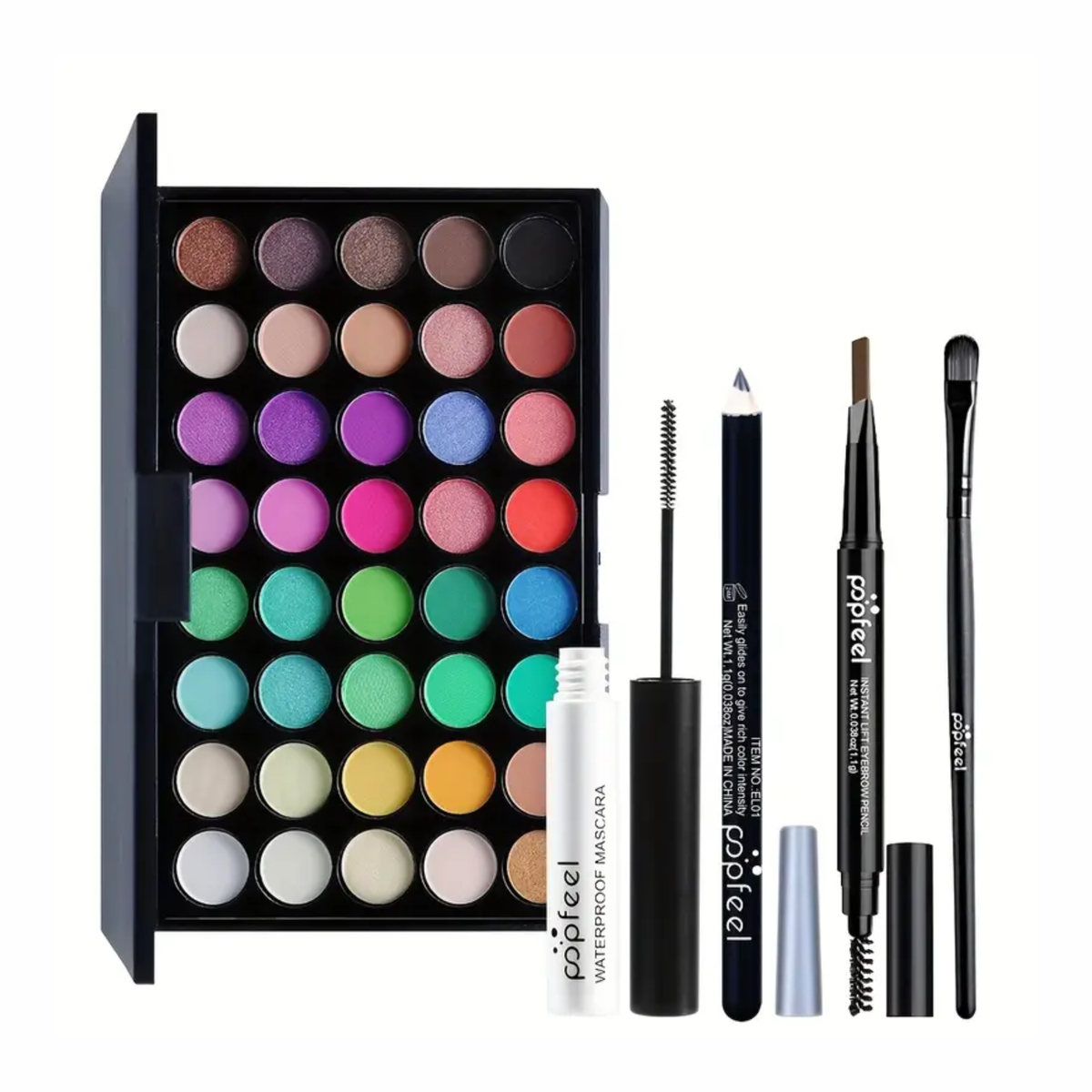 POPFEEL – 40-Color Eyeshadow Palette with Mascara, Eyebrow Pencil & Brush Kit Popfeel