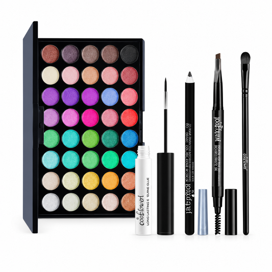 POPFEEL 40 Colors Rainbow Eyeshadow Makeup Palette Set with Mascara Eyebrow Pencil Eyeliner and Brush Kit E40-02
