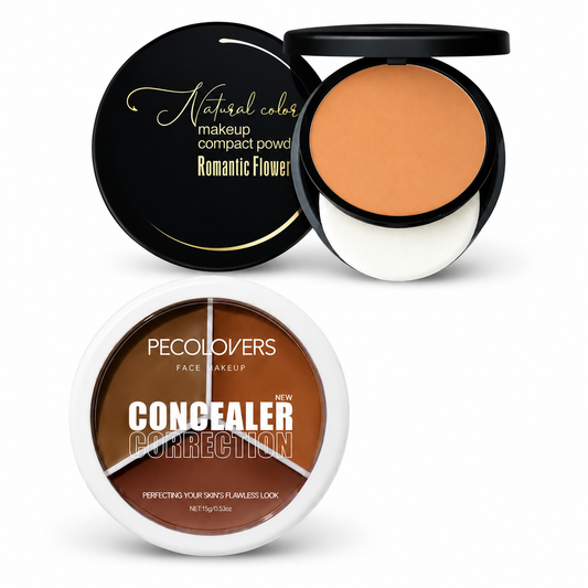 Pecolovers Concealer Correction Palette and Romantic Flower Compact Powder Full Coverage Face Makeup Duo
