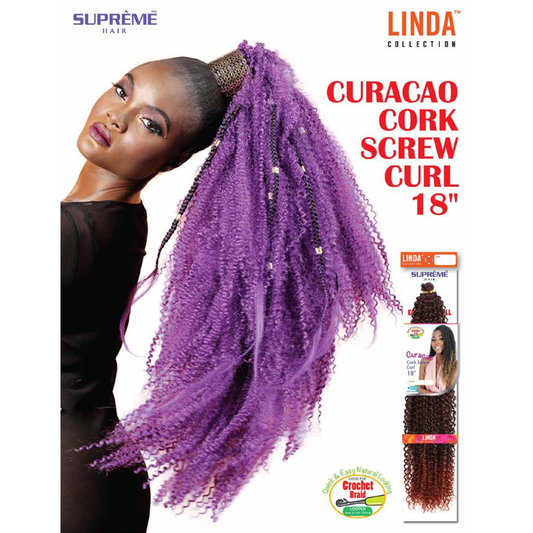 SUPRÊME Hair Curacao Cork Screw Curl 18 inch crochet braiding hair with defined corkscrew curls for protective hairstyles and crochet braid installations