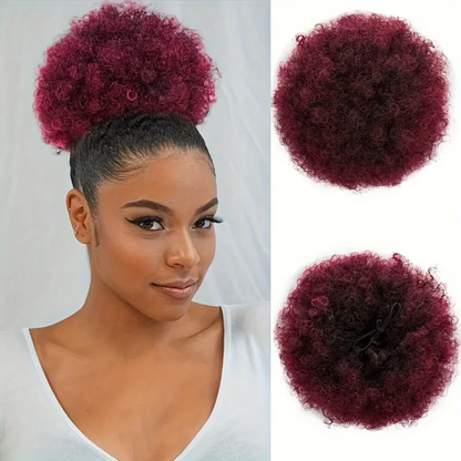 Short African Curly Synthetic Hair Bun Drawstring Ponytail Extension (Red)