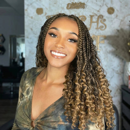 Short Boho Box Braids with Curly Ends – 12 Inch Pre-Looped Crochet Hair
