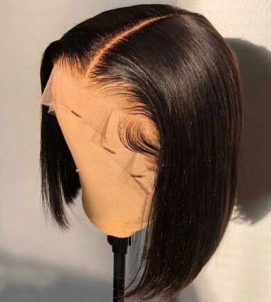 Natural 13x4 Lace Frontal Straight Human Hair Bob Wig - 12 Inches