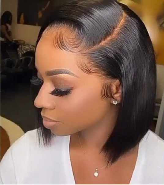 Natural 13x4 Lace Frontal Straight Human Hair Bob Wig - 12 Inches