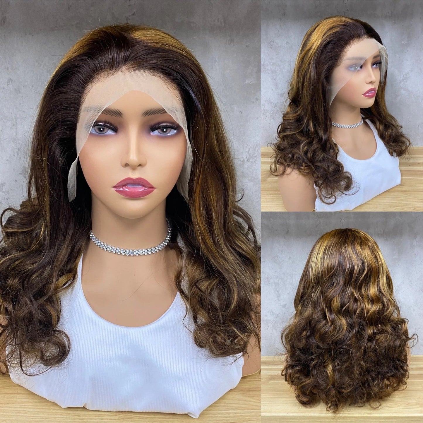 13x4 Lace Frontal Bouncy Curly Human Hair Wig, #4/27, 16 Inches