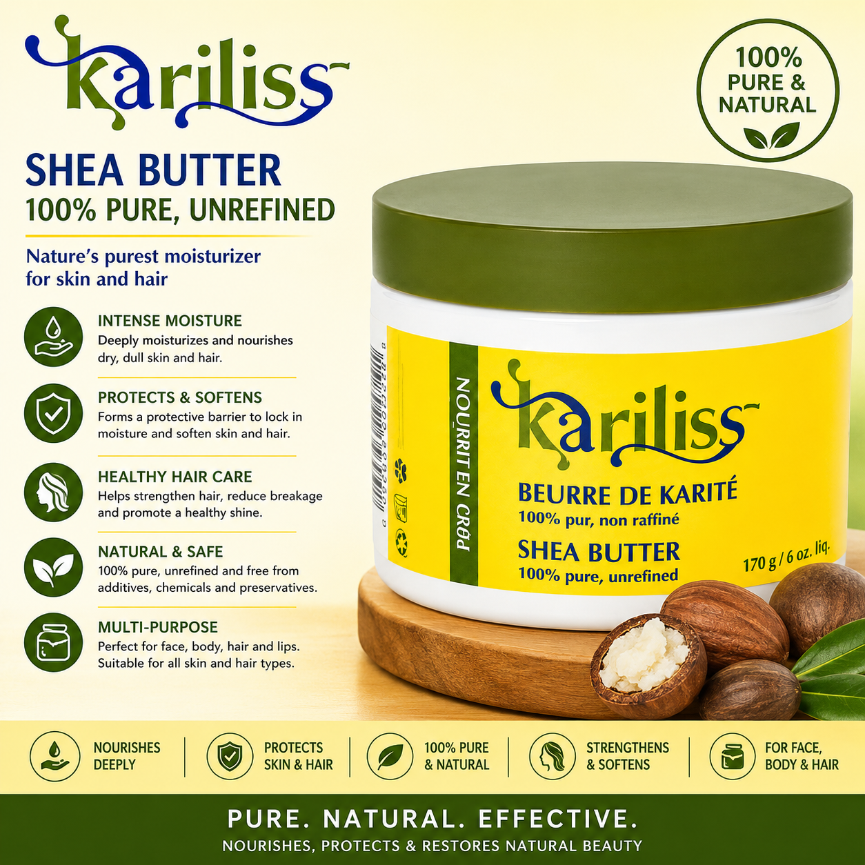 Kariliss – 100% Pure Unrefined Shea Butter, 175 mL Kariliss
