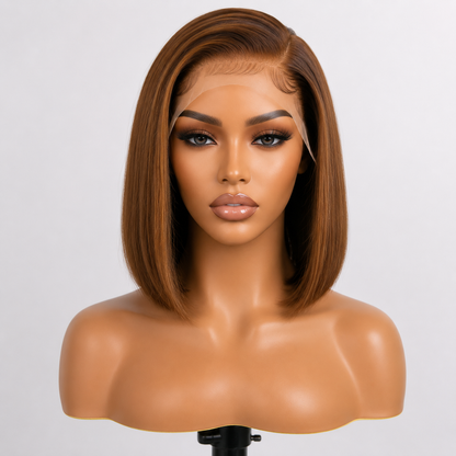 13×4 Lace Front Human Hair Bob Wig – Sleek Straight 10″ #4 Medium Brown Clessenza Beauty Store