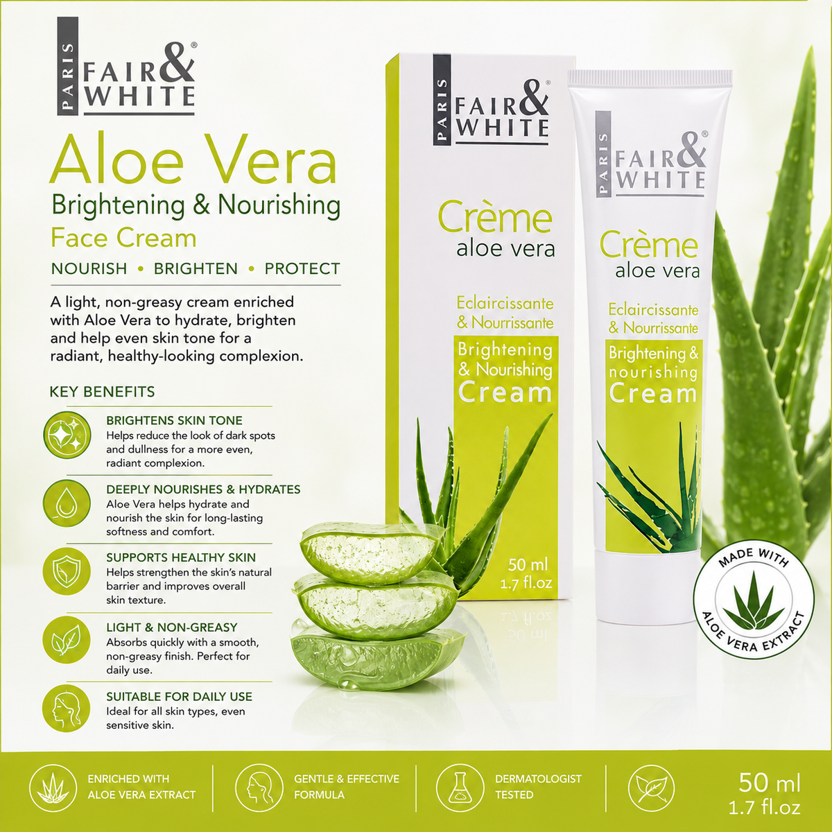 Fair & White Paris – Original Aloe Vera Brightening & Nourishing Face Cream, 50ml Fair & White Paris