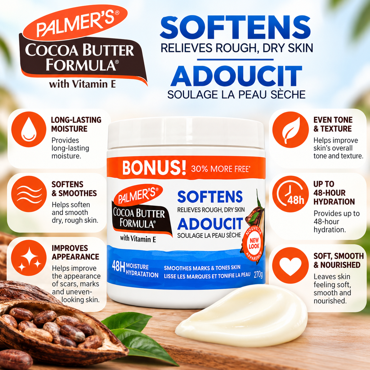 PALMER'S – Cocoa Butter Formula Cream, 9.5 oz [Bonus] Palmer's