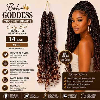 Boho Goddess Crochet Braids 14" – Curly-End Protective Braiding Hair #T30