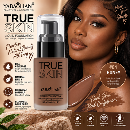 Yabaolian True Skin Liquid Foundation – Full Coverage Natural Finish Foundation Clessenza Beauty Store